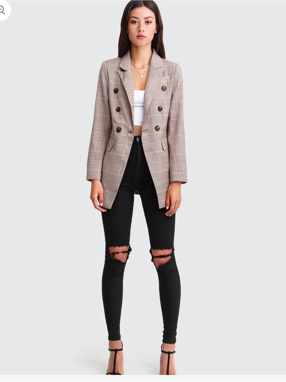 Belle & Bloom Too Cool For Work Plaid Blazer Pink Brown Medium NWT